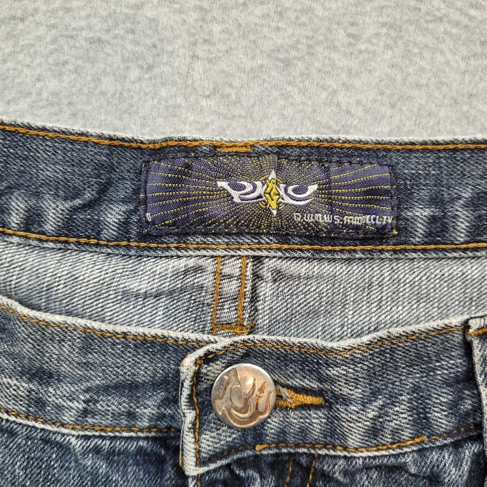 Y2K Jean Shorts Mens 42 Blue Embroidered Baggy Skater Hip Hop Denim